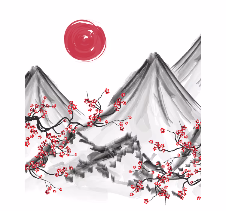Japanese style red sun living room Blind painting - TenStickers