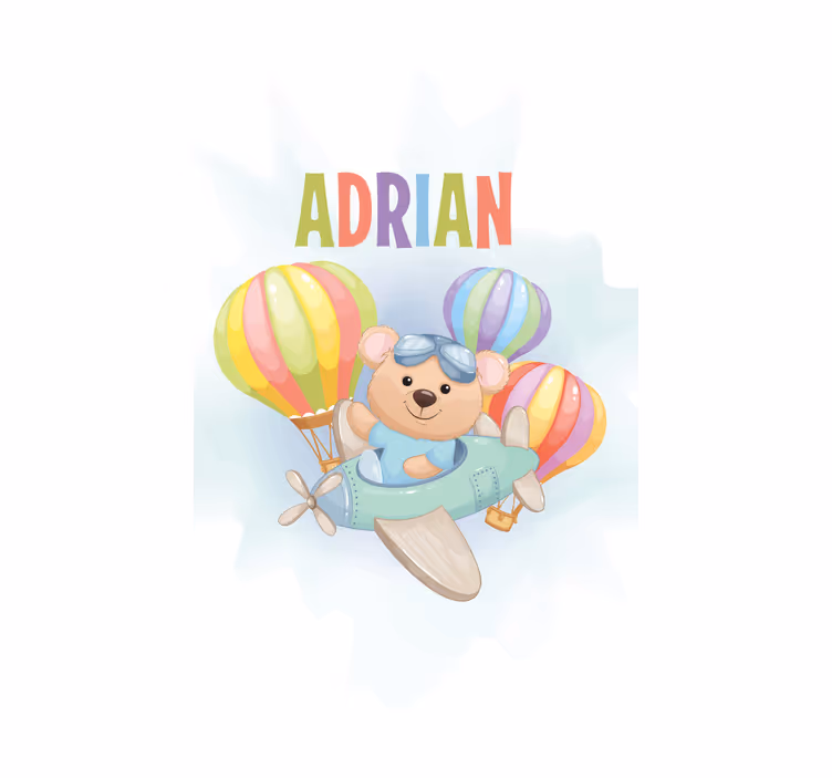 Bear in airplane with name blind children - TenStickers