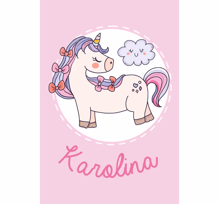 Pink unicorn with name kids roller blind - TenStickers