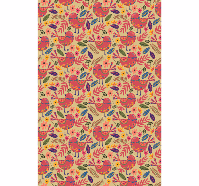 Floral living room roller blind Colorful birds folk art - TenStickers