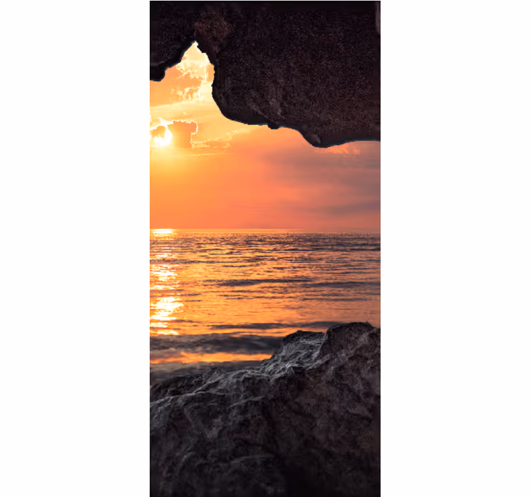 3D cave sunrise ocean living room roller blind - TenStickers