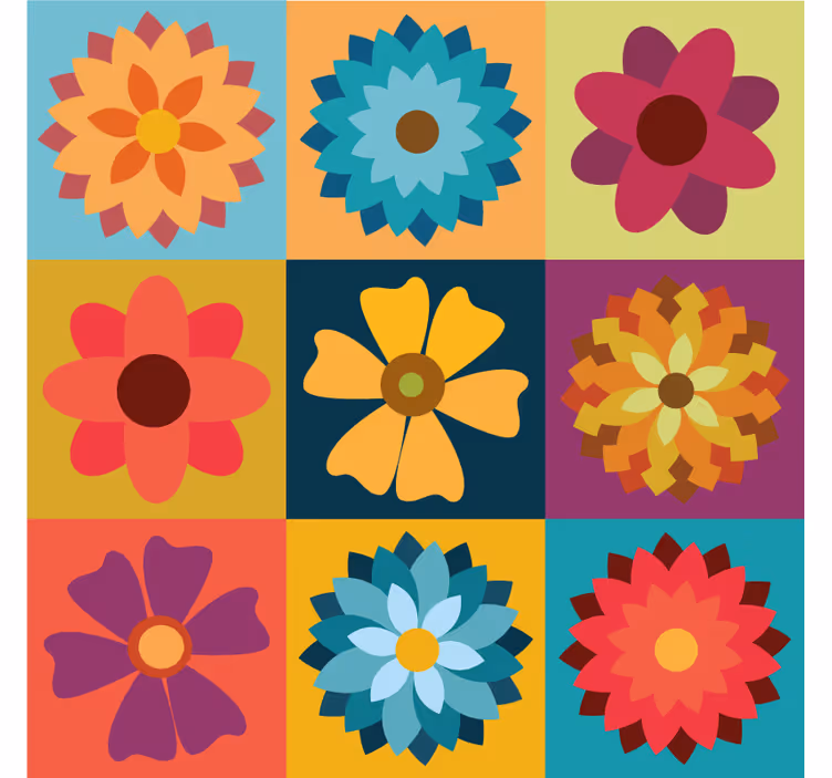 colored flowers tiles Kitchen blind - TenStickers