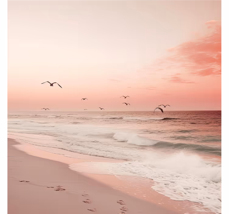 Original Pink beach sky with birds living room roller blind - TenStickers