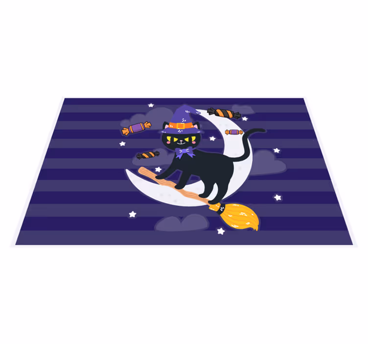 Halloween placemat with witchy cat on broom - TenStickers