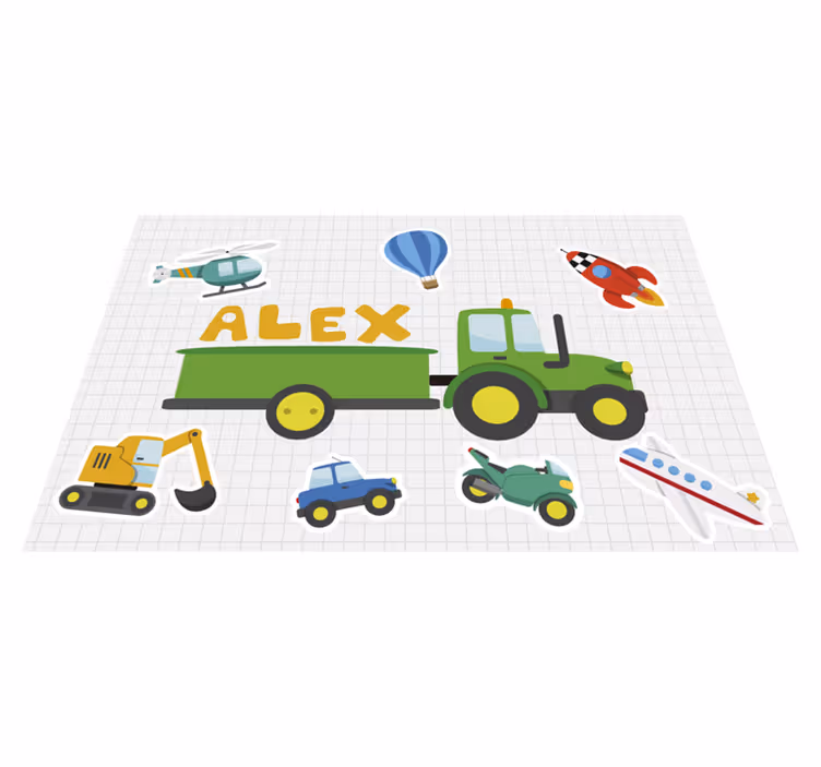 Cartoon tractors transport personalised kids placemat - TenStickers