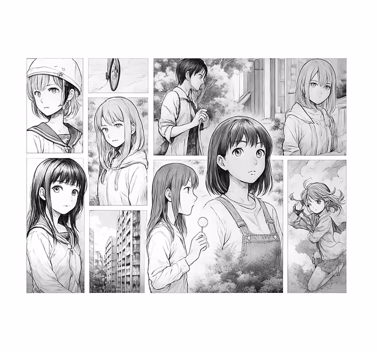 Black and white manga wall mural teen bedroom - TenStickers