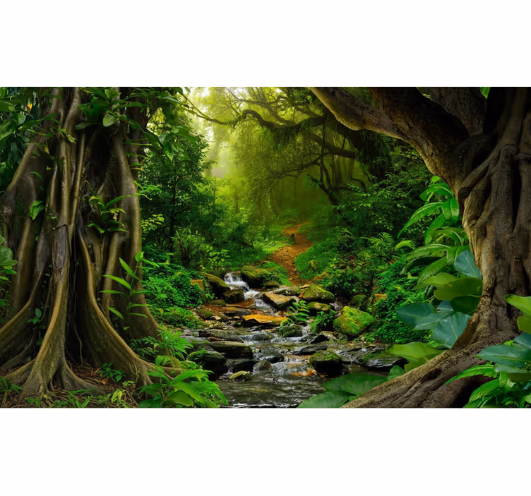 Forest wallpaper tropical jungle retreat - TenStickers