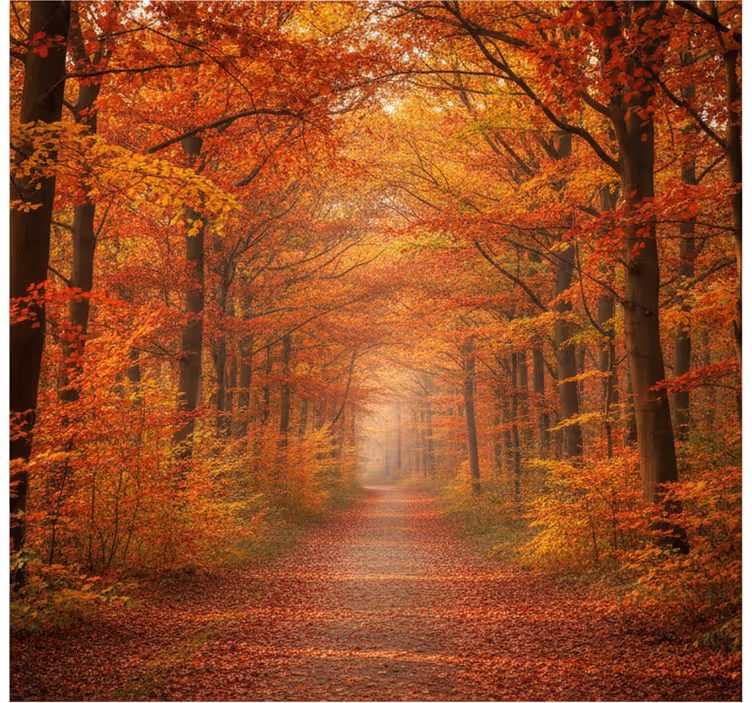 Forest wallpaper autumn tree path - TenStickers