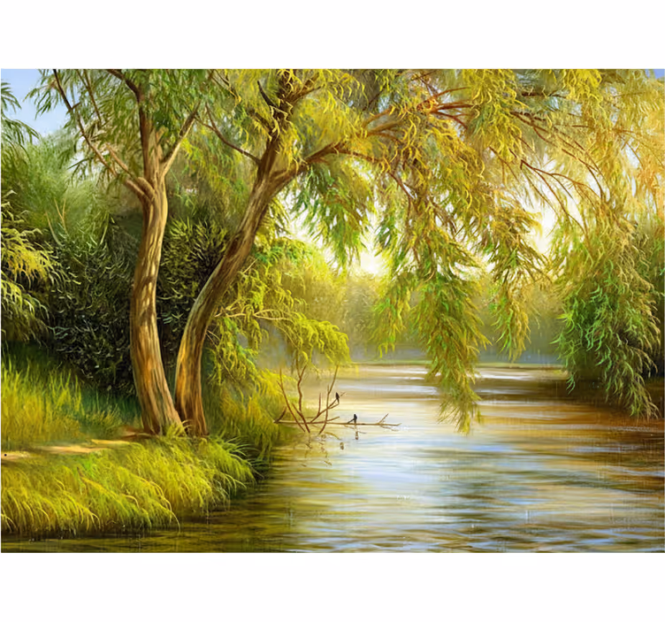 Forest wallpaper serene river willow - TenStickers