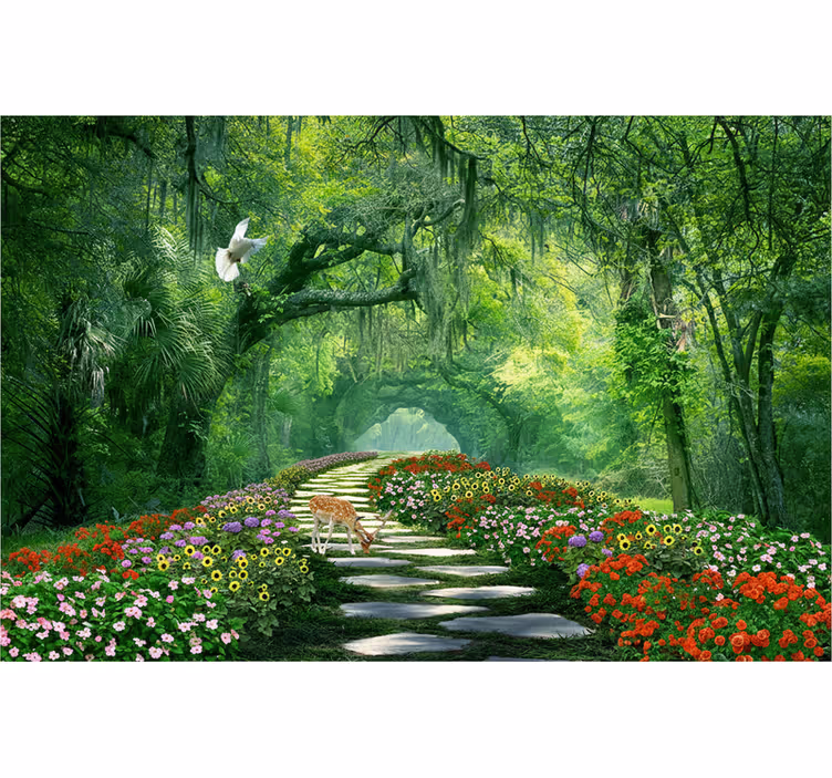 Forest wallpaper surreal woodland path - TenStickers