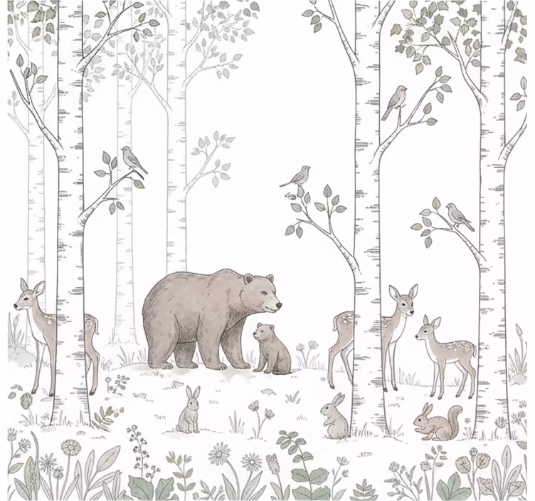 Forest wallpaper playful woodland illustration - TenStickers