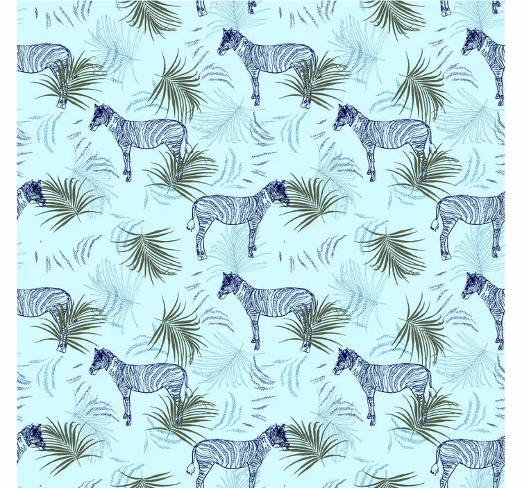 African wall mural zebra blue palm design - TenStickers