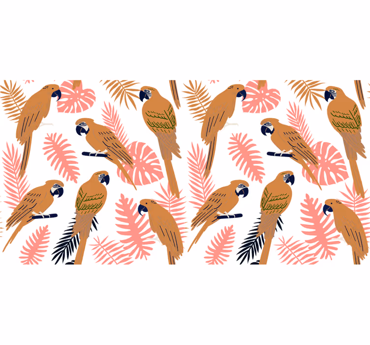 Jungle wall mural of orange parrots with pink flowers - TenStickers