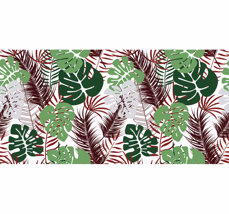 Jungle wall mural monstera leaves and red branches - TenStickers