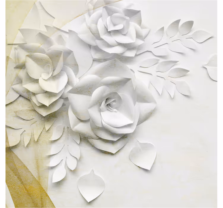 Wall mural bathroom elegant golden and white flowers - TenStickers