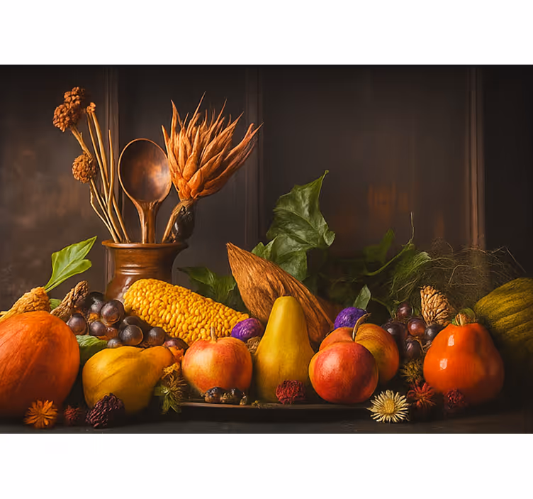 Wall mural kitchen rustic fruits and vegetables - TenStickers
