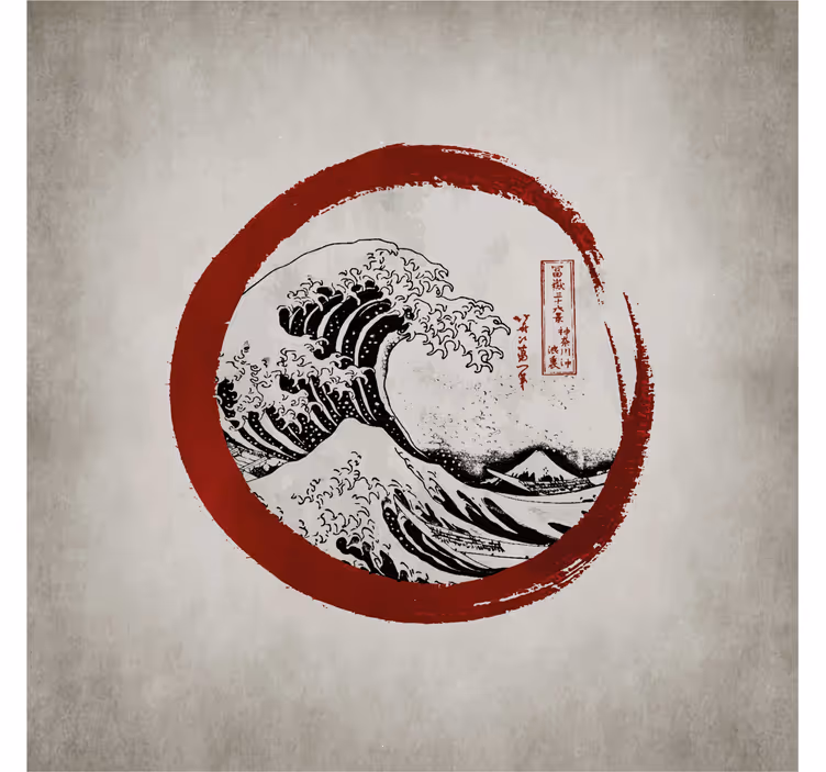 Beige wall mural the great wave of kanagawa - TenStickers