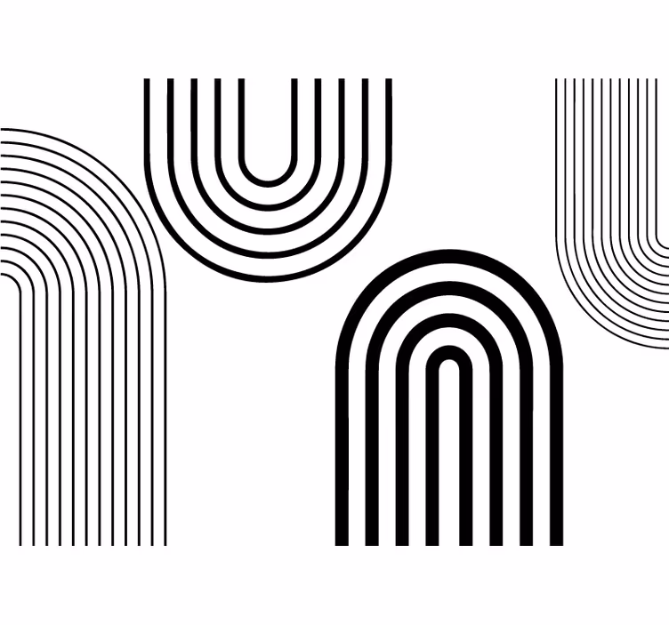 White wall mural with thin minimalist black arcs - TenStickers