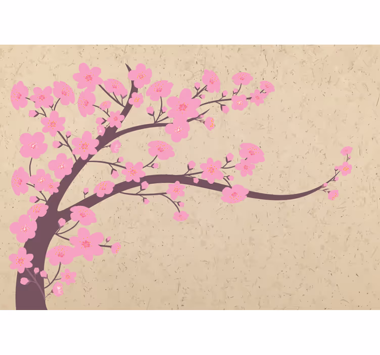 Beige wall mural pink flowers on beige background - TenStickers
