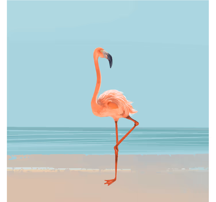 Wall mural blue flamingo image on sand - TenStickers