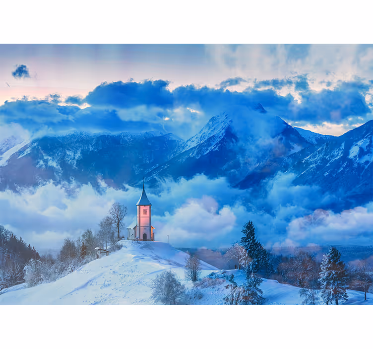 Wall mural blue snow mountain and fog - TenStickers