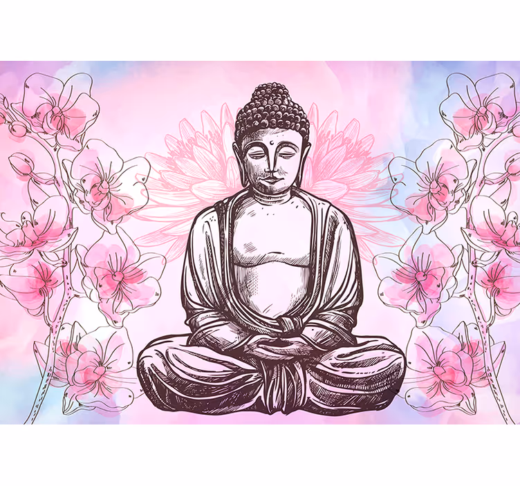 Pink wall mural buddha floral harmony - TenStickers
