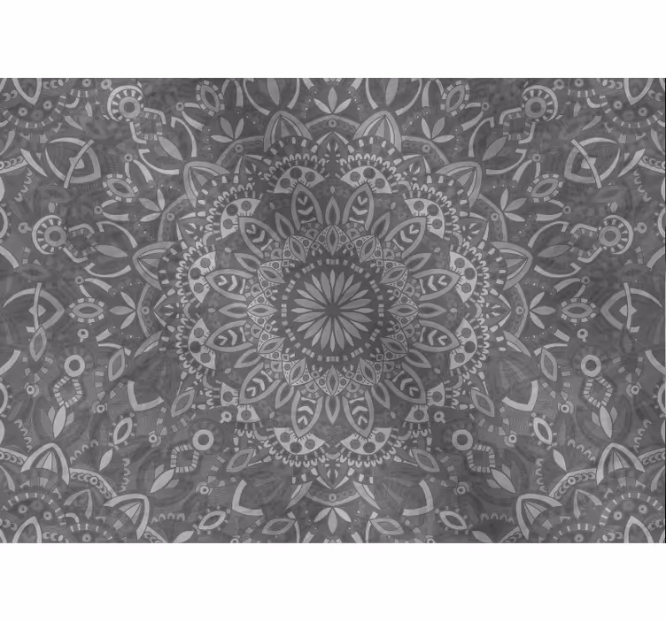 Grey wall mural with detailed mandala design - TenStickers