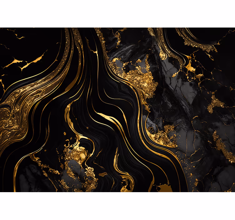 Black wall mural black and gold marble design - TenStickers