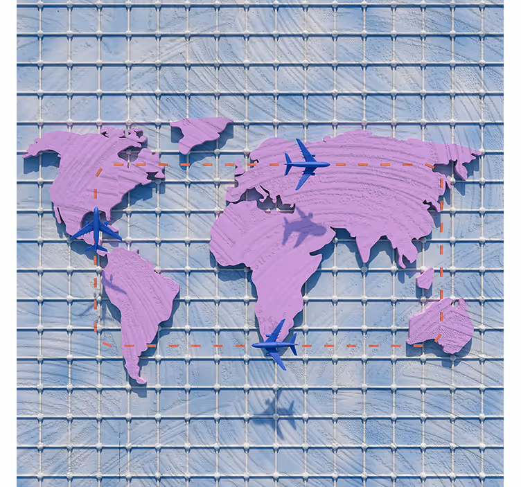 Purple wall mural artistic world map - TenStickers