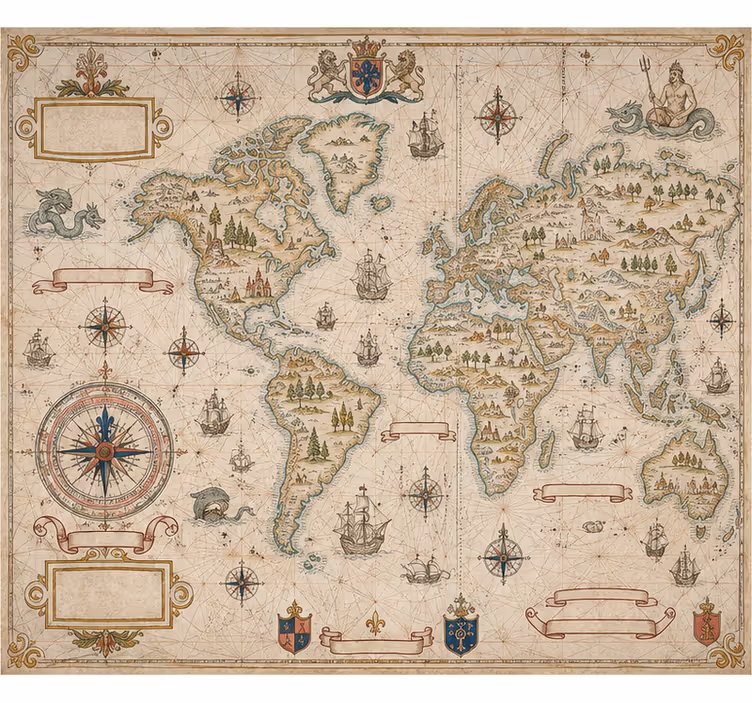 Antique world map wallpaper - TenStickers
