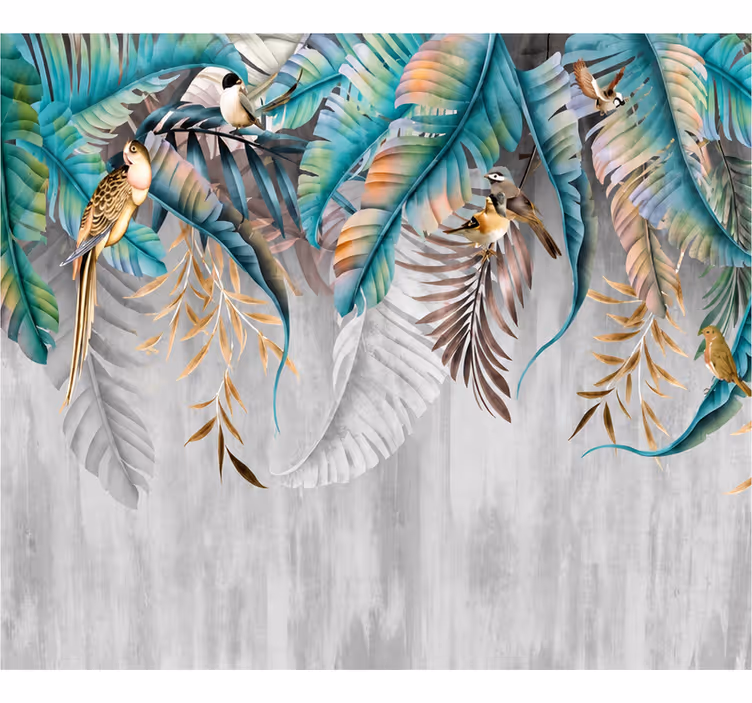 Nature wallpaper colorful toucan leaves - TenStickers