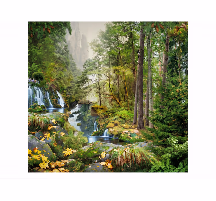 Nature wallpaper waterfall forest lake - TenStickers