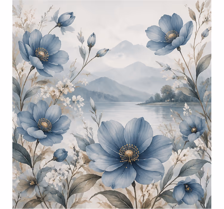 Nature wallpaper blue flower design - TenStickers