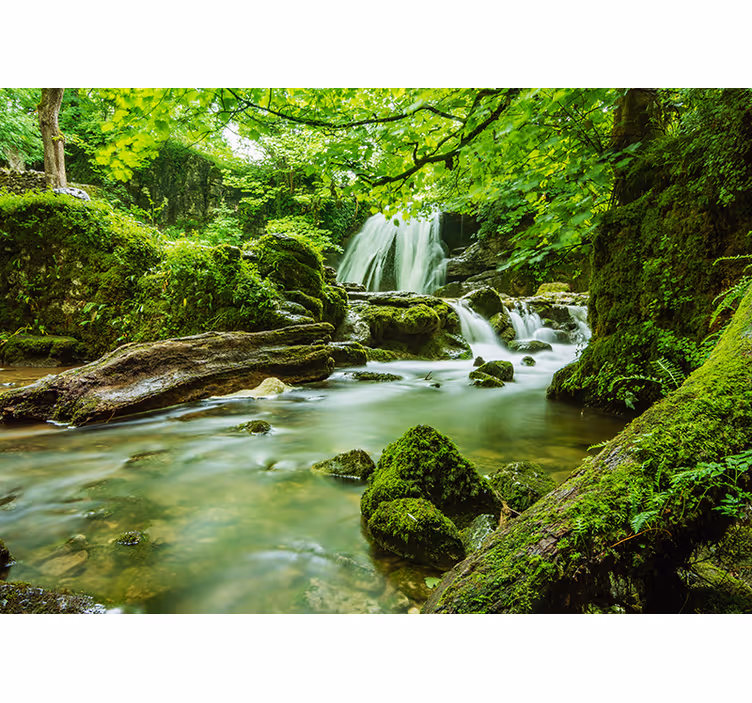 Waterfall in the jungle landscape living room wallpaper - TenStickers