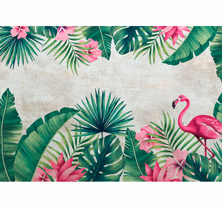 Flower wall mural tropical flora flamingo - TenStickers