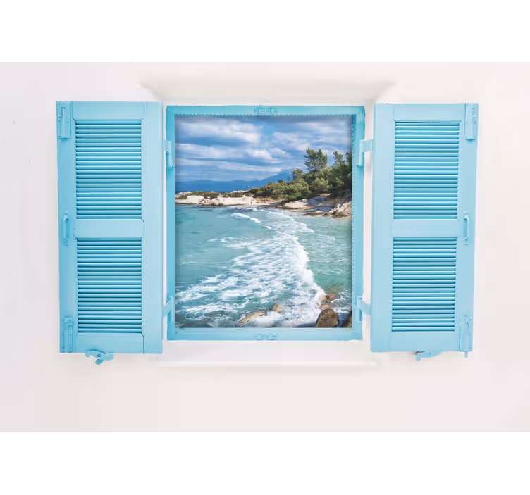 Tranquil coastal window view under the sea wall mural - TenStickers