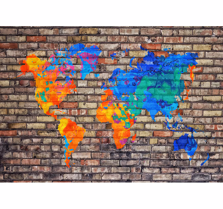 World map wallpaper colorful geographic map - TenStickers