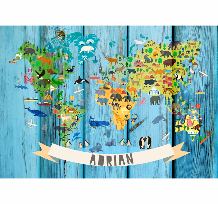 World map wallpaper interactive animal map - TenStickers