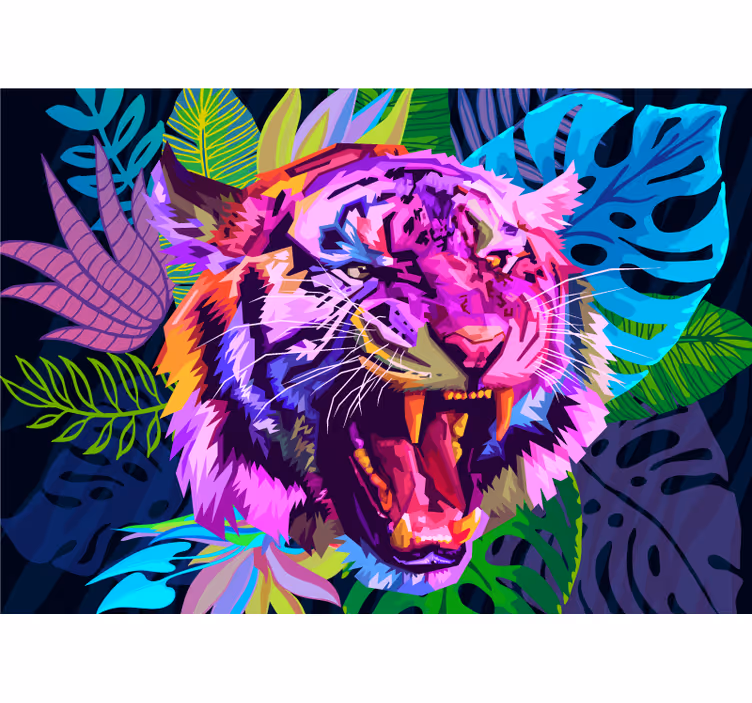 Animals wall mural colorful tiger head - TenStickers