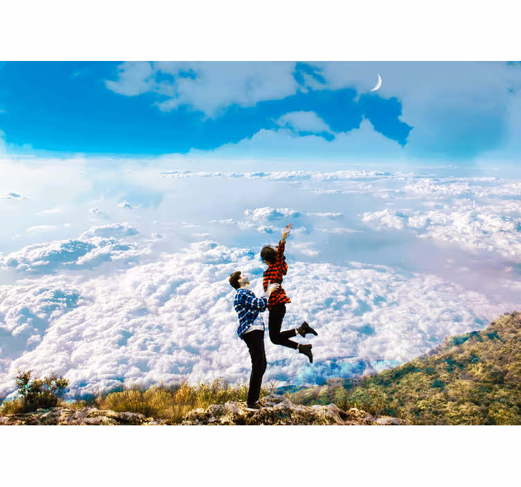 Joyful Embrace Above Clouds romantic wall mural - TenStickers