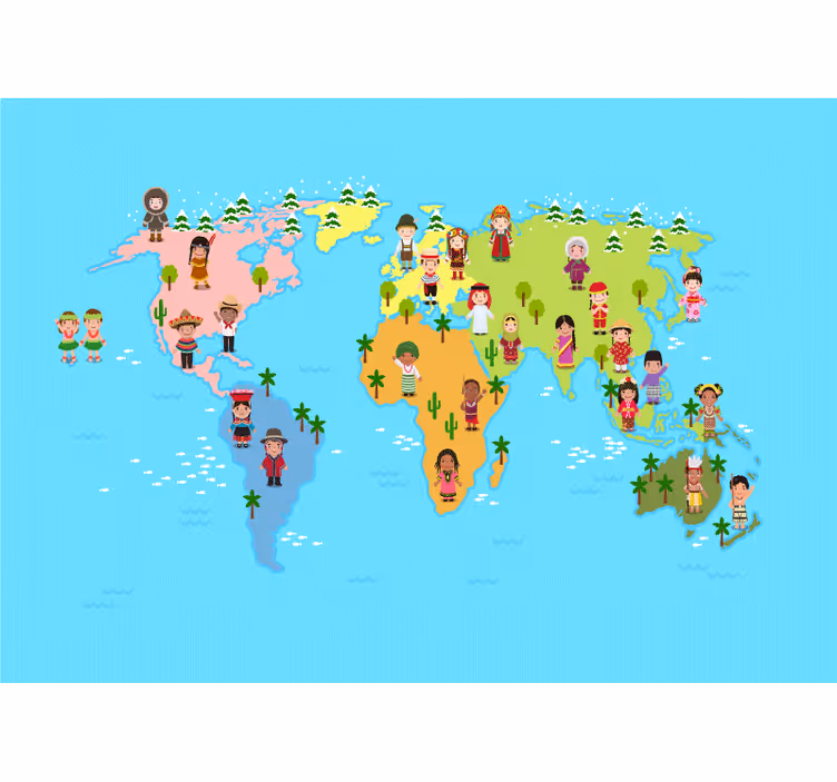 Cultural Map Characters world map wallpaper - TenStickers