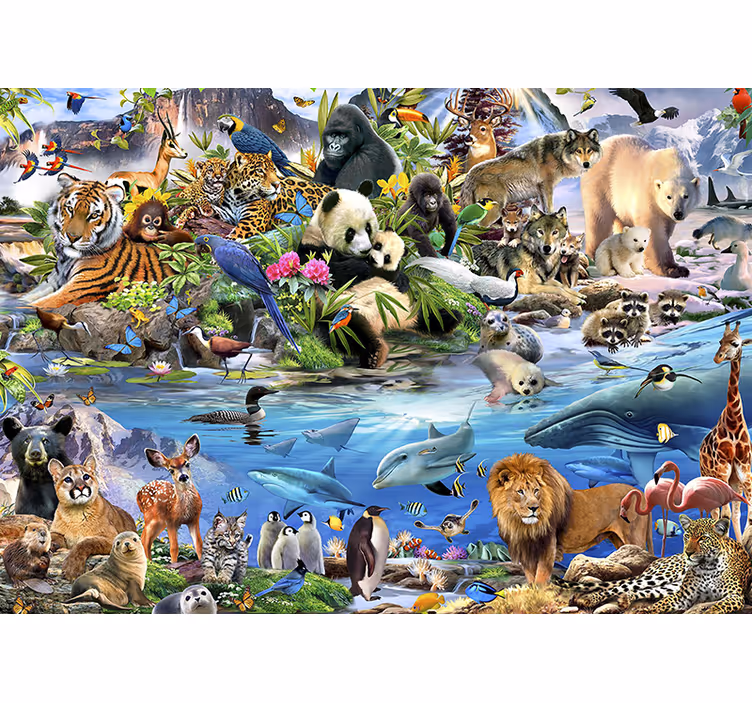 Wildlife safari scene childrens wall mural - TenStickers