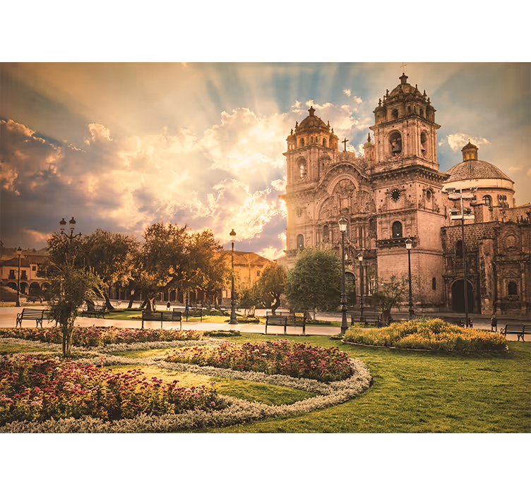 City wall mural cusco cathedral at sunset - TenStickers