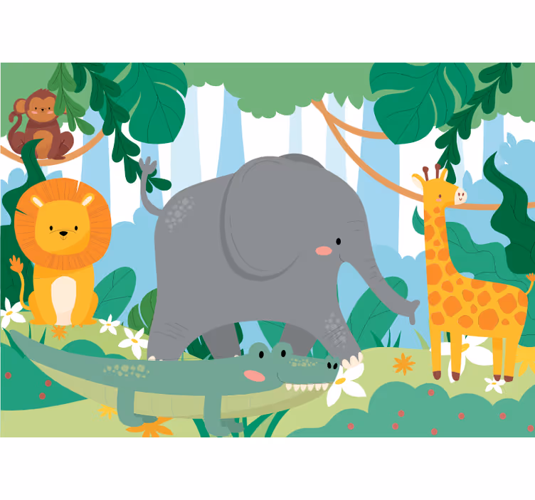 Animals wall mural friendly jungle creatures - TenStickers