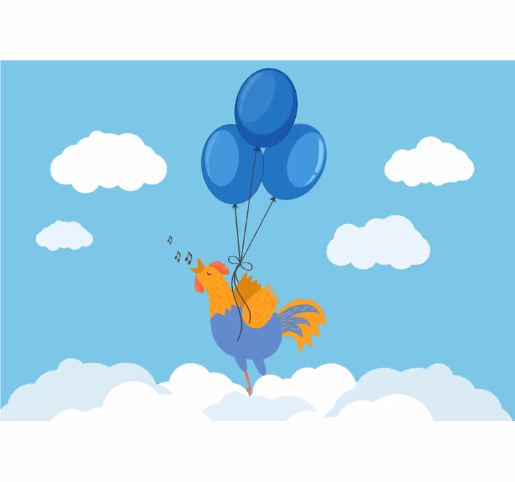 Childrens wall mural singing rooster balloons - TenStickers