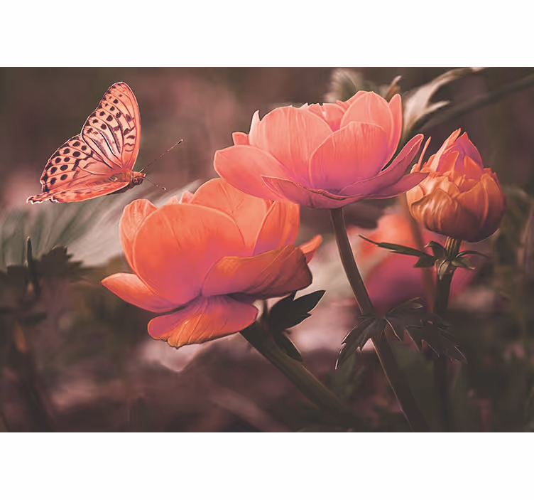 Flower wall mural butterfly over blossoms - TenStickers