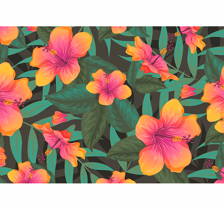 Vibrant hibiscus blooms flower wall mural - TenStickers