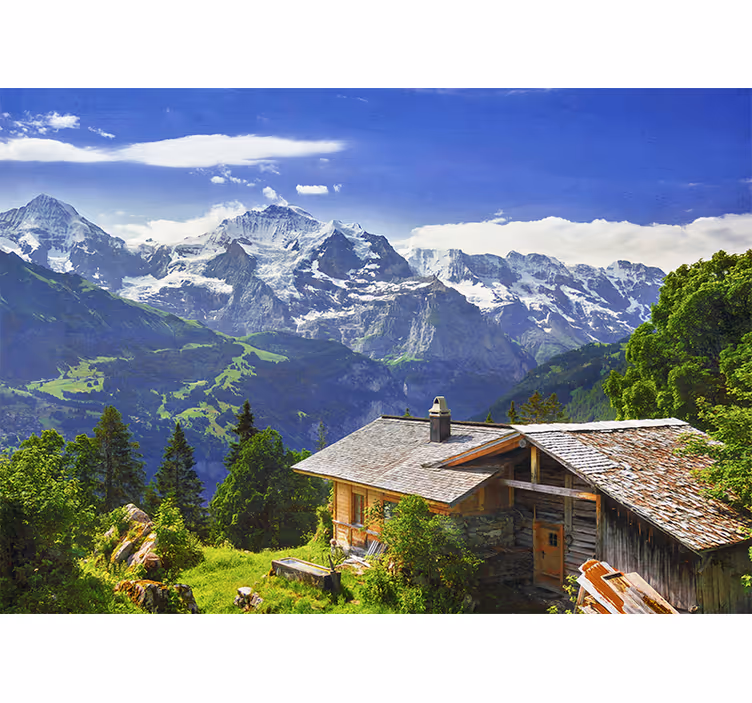 Landscape wall mural mountain retreat scene - TenStickers