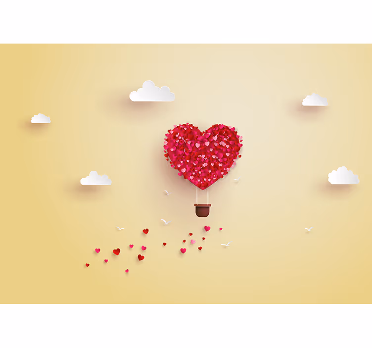 Romantic wall mural heart balloon journey - TenStickers