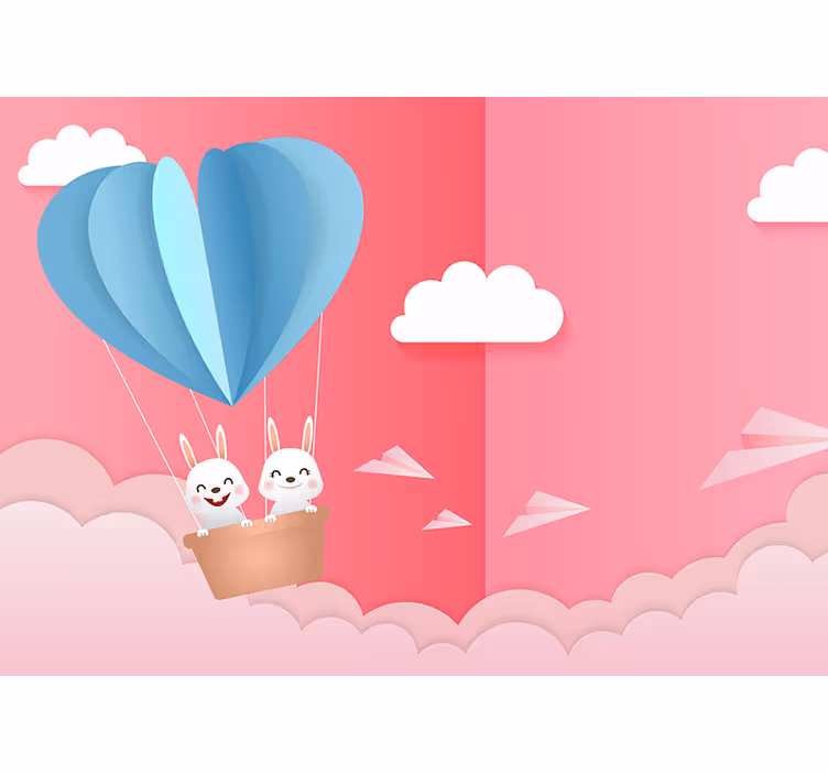 Romantic wall mural with balloons and bunnies - TenStickers